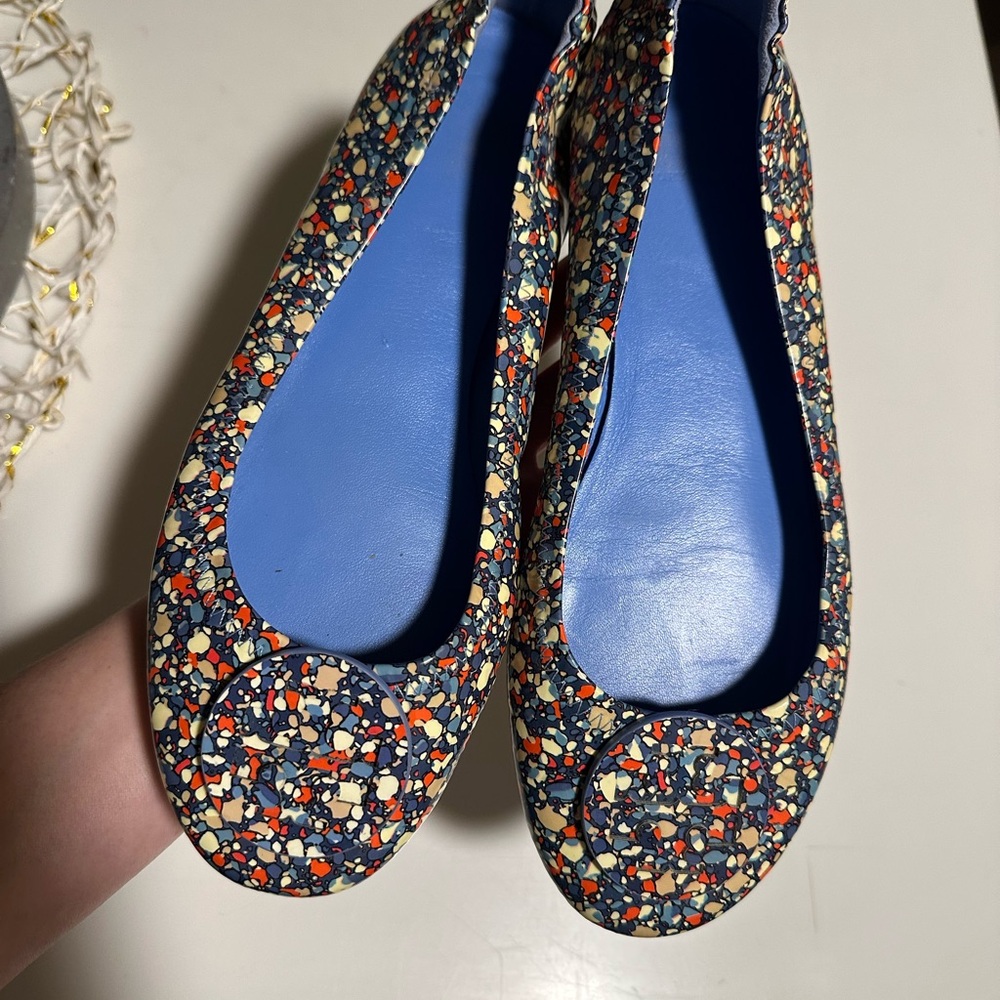 Tory Burch Multicolor Ballet Minnie Flats Shoes Leather Rubber Travel Size 10